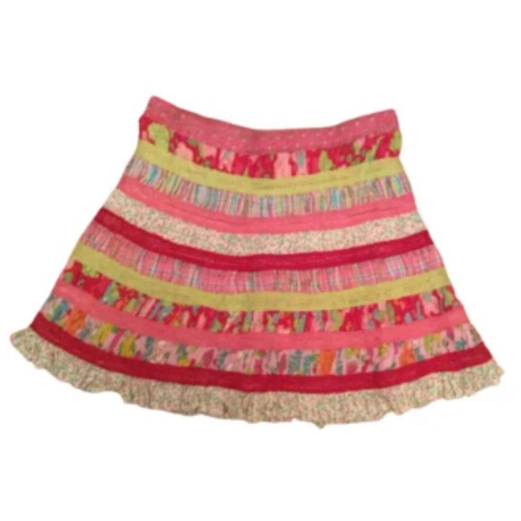 ROOM SEVEN GIRLS 110-5 PINK COTTON PATCHWORK GIRLY BOHO PULL ON SKIRT - Picture 1 of 6